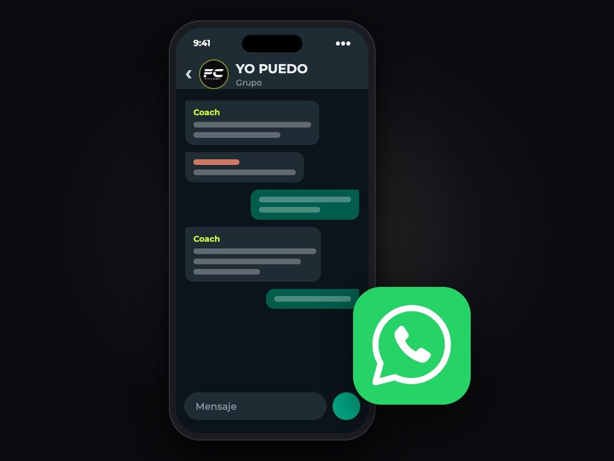 Ilustración del grupo de WhatsApp YO PUEDO en un teléfono.